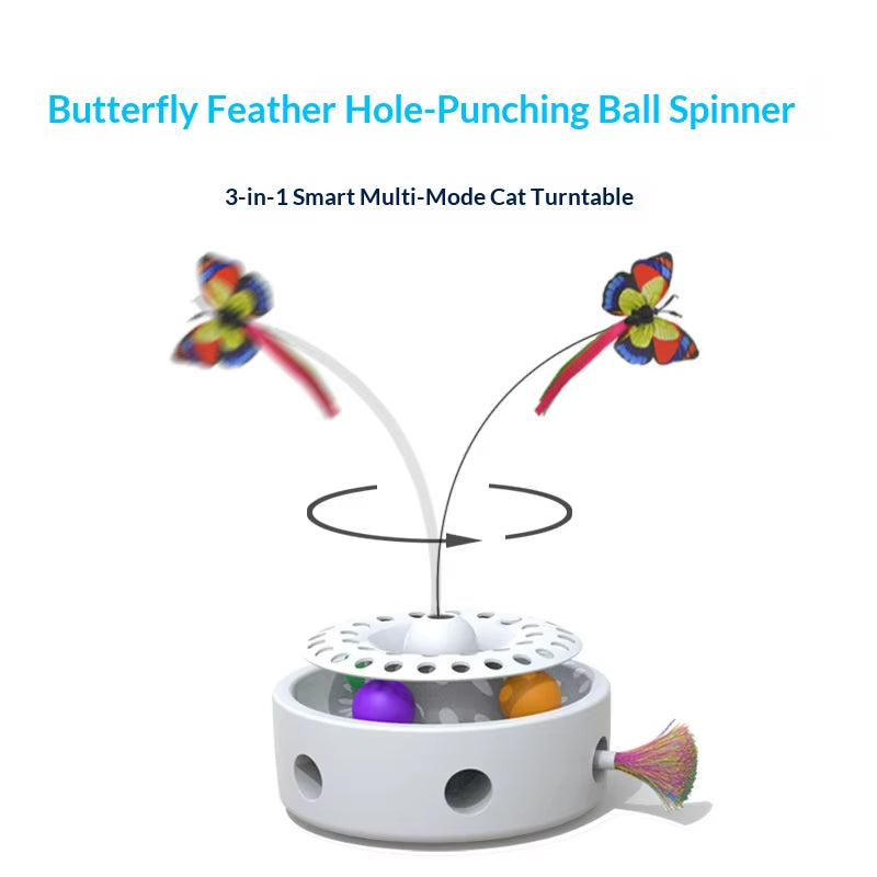 Luxury Cat Toys 3 1 Automatic Interactive Kitten Toy Fluttering Butterfly Random Moving Feather Track Balls Dual Power Plastic