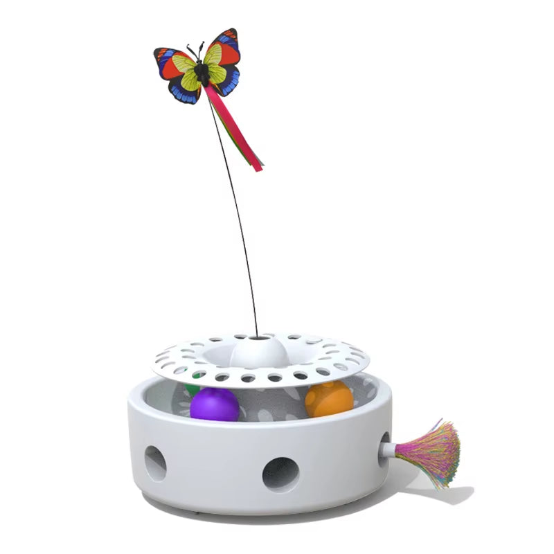 Luxury Cat Toys 3 1 Automatic Interactive Kitten Toy Fluttering Butterfly Random Moving Feather Track Balls Dual Power Plastic
