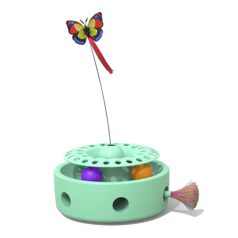 Luxury Cat Toys 3 1 Automatic Interactive Kitten Toy Fluttering Butterfly Random Moving Feather Track Balls Dual Power Plastic