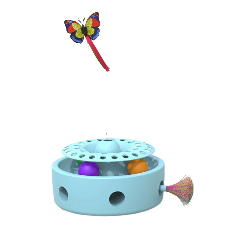 Luxury Cat Toys 3 1 Automatic Interactive Kitten Toy Fluttering Butterfly Random Moving Feather Track Balls Dual Power Plastic