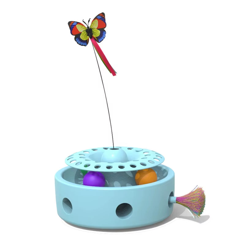 Luxury Cat Toys 3 1 Automatic Interactive Kitten Toy Fluttering Butterfly Random Moving Feather Track Balls Dual Power Plastic