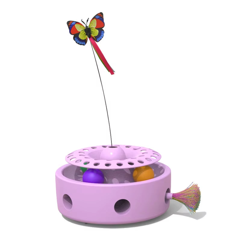 Luxury Cat Toys 3 1 Automatic Interactive Kitten Toy Fluttering Butterfly Random Moving Feather Track Balls Dual Power Plastic